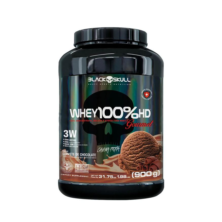 Black Skull Whey Protein 100% HD Gourmet Sorvete de Chocolate 900g