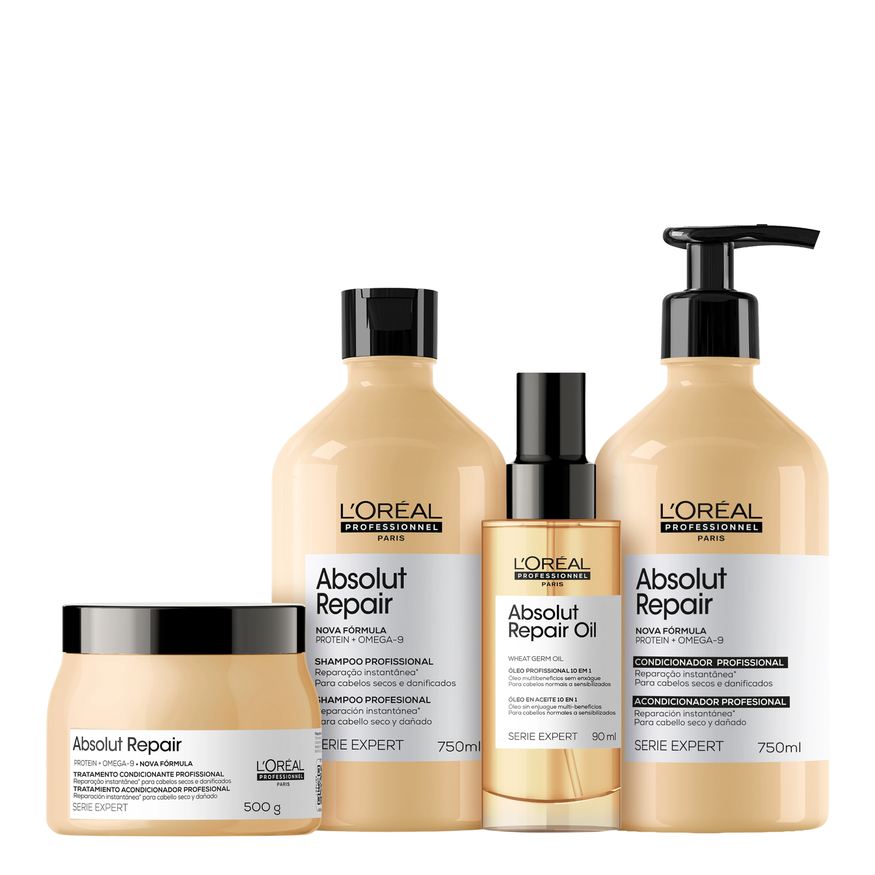 L’Oréal Kit Professionnel Serie Expert Absolut Repair Omega 9 + Protein Squad (4 Produtos)