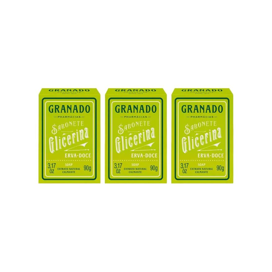 Granado Sabonete 90g Glicerina Erva Doce-Kit C/3un
