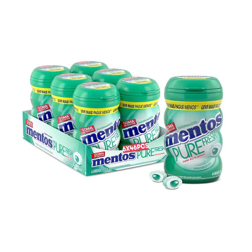 Pure Mentos Fresh Chiclete Sem Açúcar Sabor Wintergreen com 46 unidades