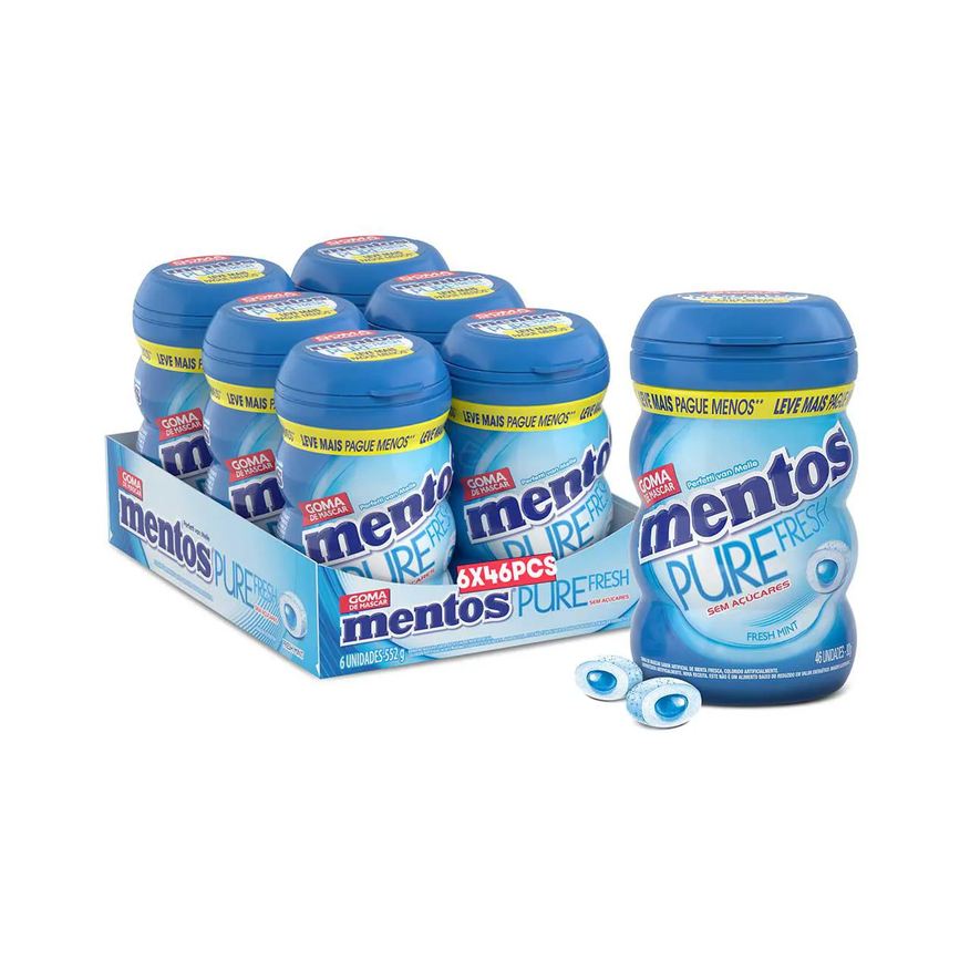 Pure Mentos Fresh Chiclete Sem Açúcar Sabor Fresh Mint com 46 unidades