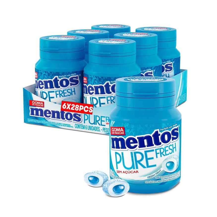 Pure Mentos Fresh Chiclete Sem Açúcar Sabor Fresh Mint com 28 unidades