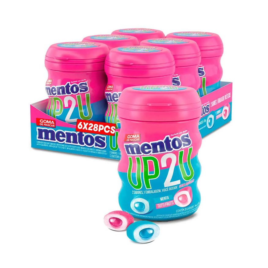 Up2U Mentos Chiclete Sem Açúcar Sabor Menta e Tutti-Frutti com 28 unidades