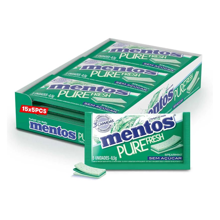 Pure Mentos Fresh Chiclete Sem Açúcar Sabor Spearmint com 5 unidades