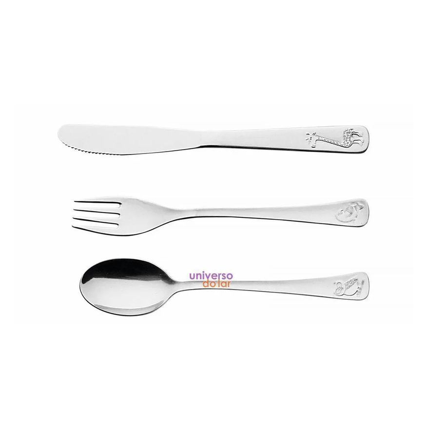 Tramontina Jogo De Talheres Infantil Baby Acabamento Brilho Com Desenho Em Alto Relevo 3 Pçs Aço Inox
