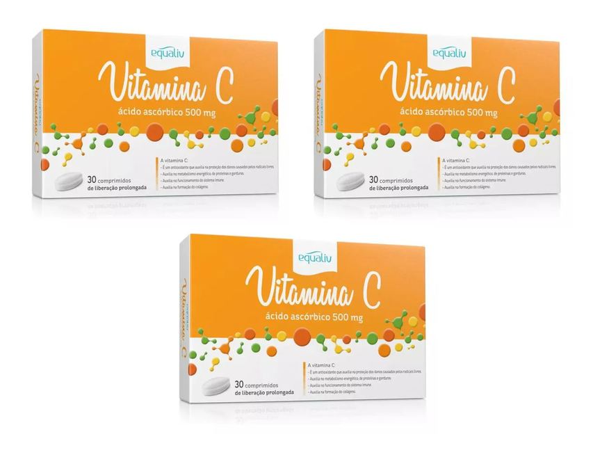 Equaliv Kit 3 Vitamina C Ácido Ascórbico 500mg com 30comps