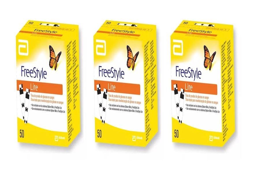Abbott Kit 3 Tiras Glicemia Glicose P/ Diabete Freestyle Lite 50un