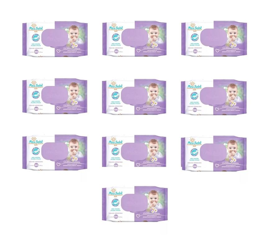 Meu Bebê Kit 10 Lenço Umedecido Soft Hipoalergênico 100un