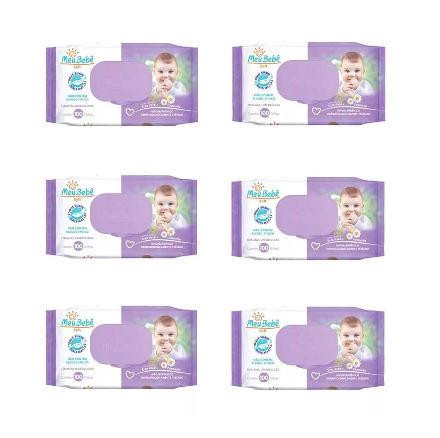 Meu Bebê Kit 6 Lenço Umedecido Soft Hipoalergênico 100un