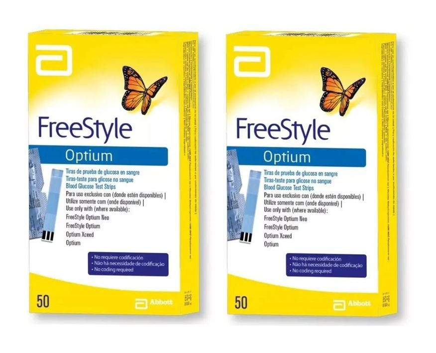 Abbott Kit 2 Tiras Glicemia Glicose Diabete Freestyle Optium 50un