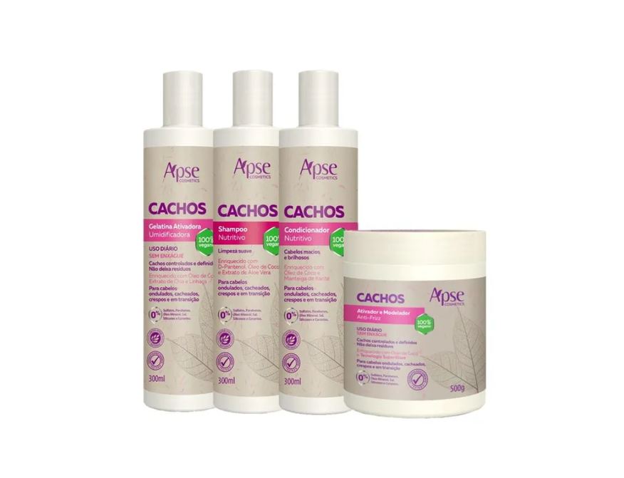 Apse Cosmétics Kit Sos Cachos Shampoo, Condicionador, Ativador E Gelatina