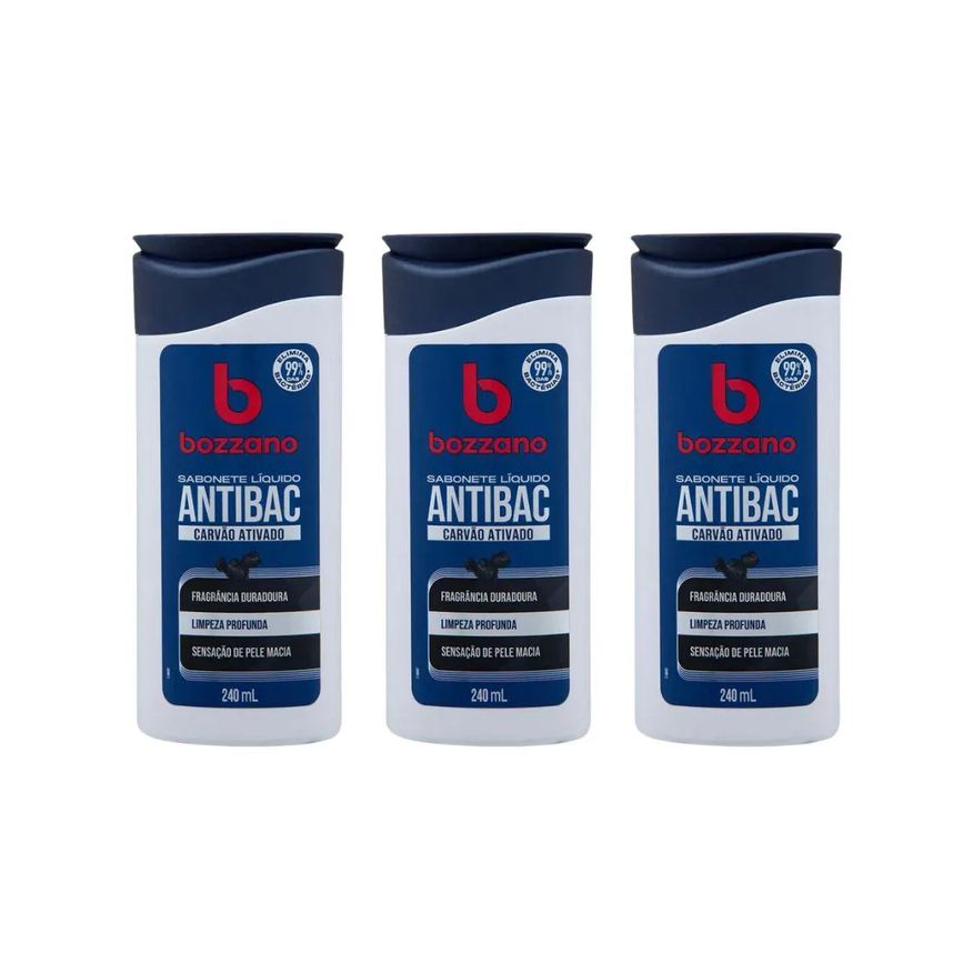 Bozzano Sabonete Liquido Carvao Ativado 240ml - Kit C/ 3un