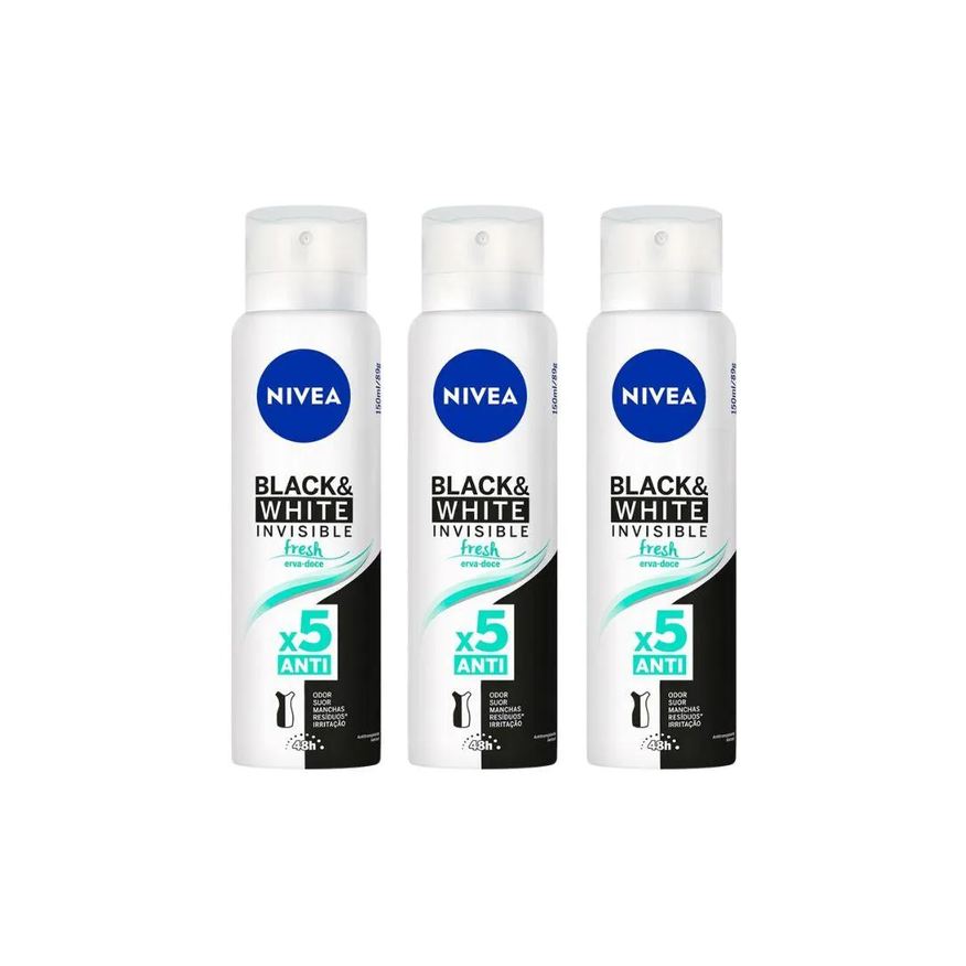 Nivea Desodorante 150ml Inv Black White Fresh Erva Do-Kit3un