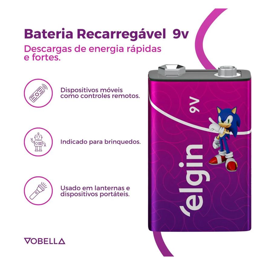 Recarregável Bateria 250mah 9v Sensor Controle Elgin