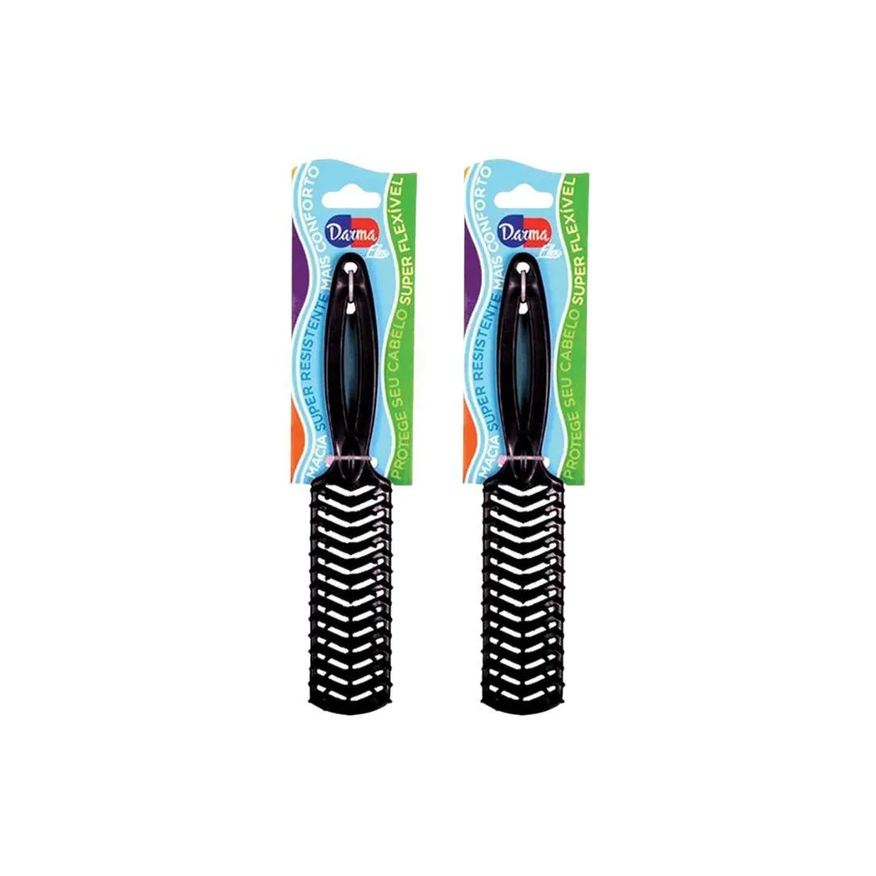 Darma Escova de Cabelo Flex Reta Preta - Kit C/ 2un