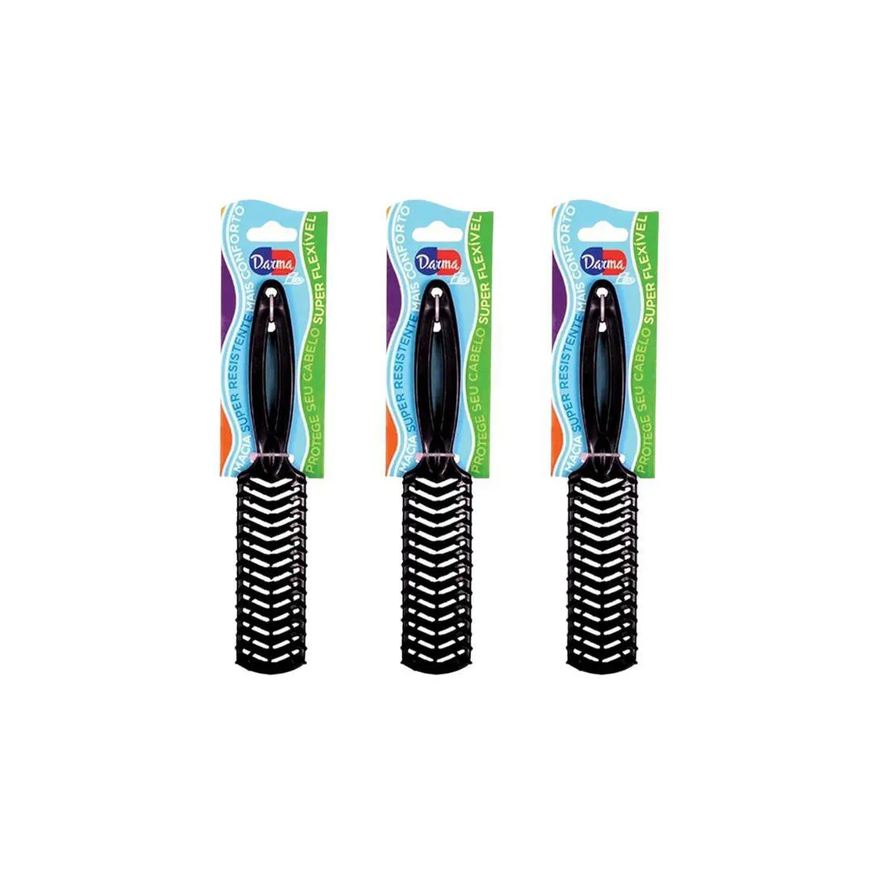 Darma Escova de Cabelo Flex Reta Preta - Kit C/ 3un
