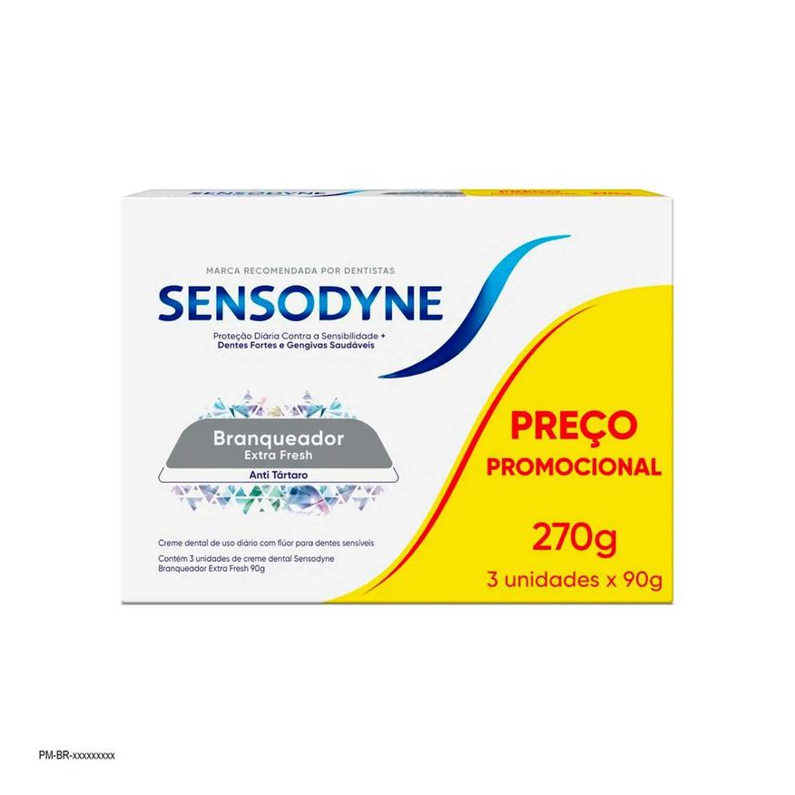 Sensodyne Creme Dental Branqueador Extra Fresh Antitártaro 90g 3 unidades