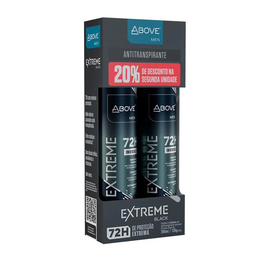 Above Desodorante Antitranspirante Men Extreme Black 72h Invisible pack 2 unidades de 200ml cada