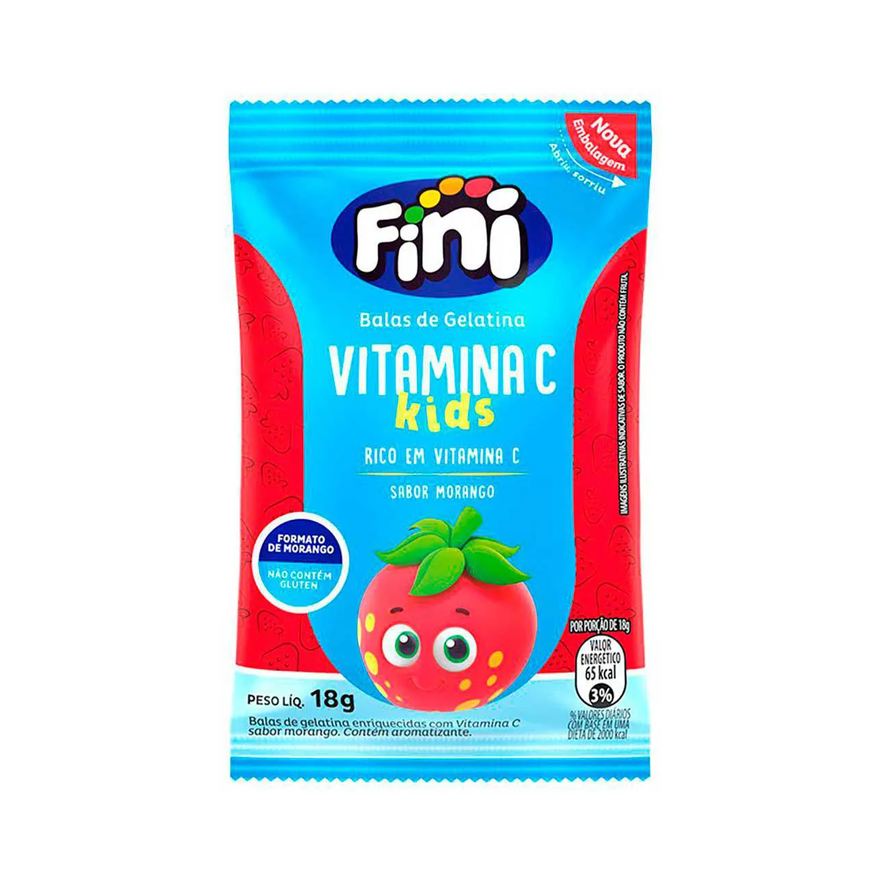 de Bala Gelatina Fini Vitamina C kids Morango 18g