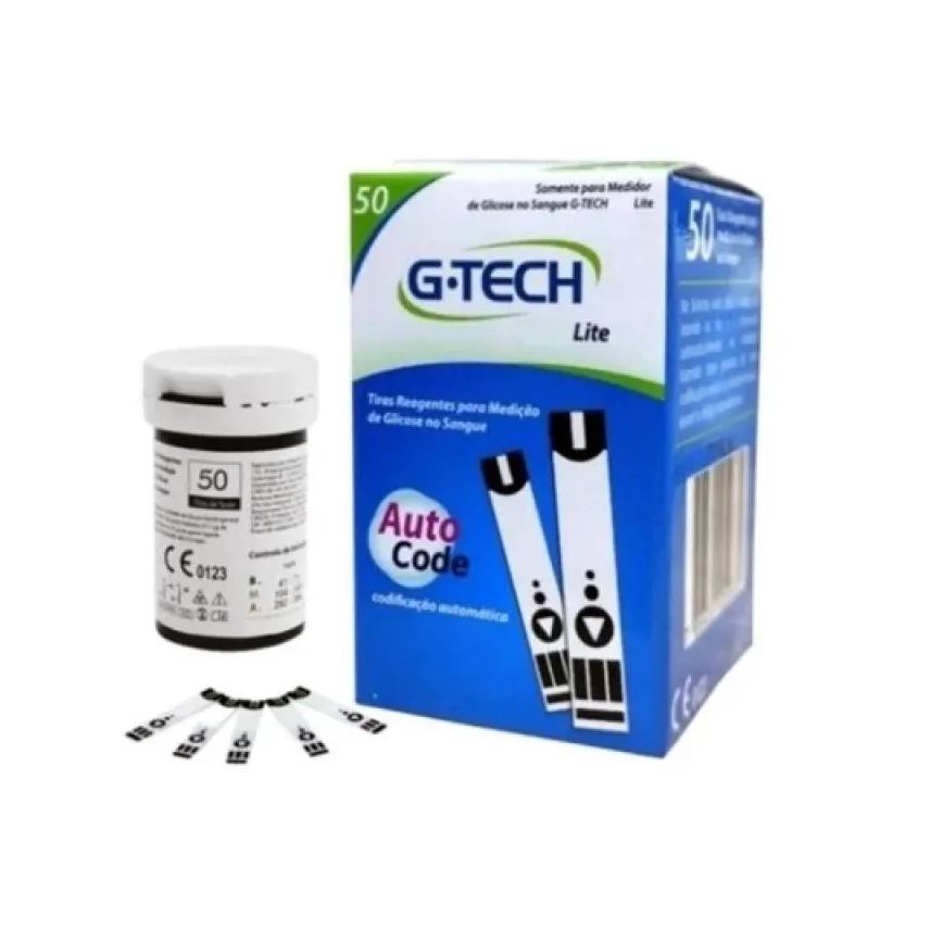 G-Tech Tira Teste Glicemia Fita Glicose 50 Unidades Gtech Lite