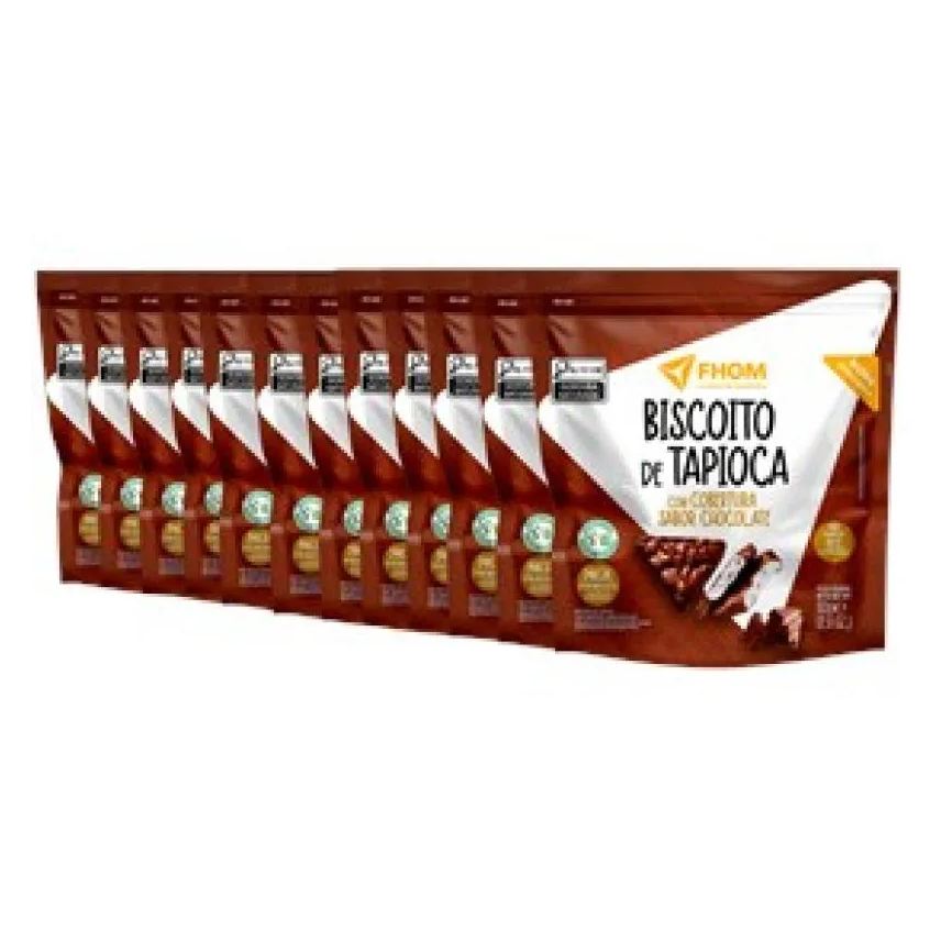 FHOM Kit 10 unid Biscoito de Tapioca Chocolate 60g Vegano Sem Glúten
