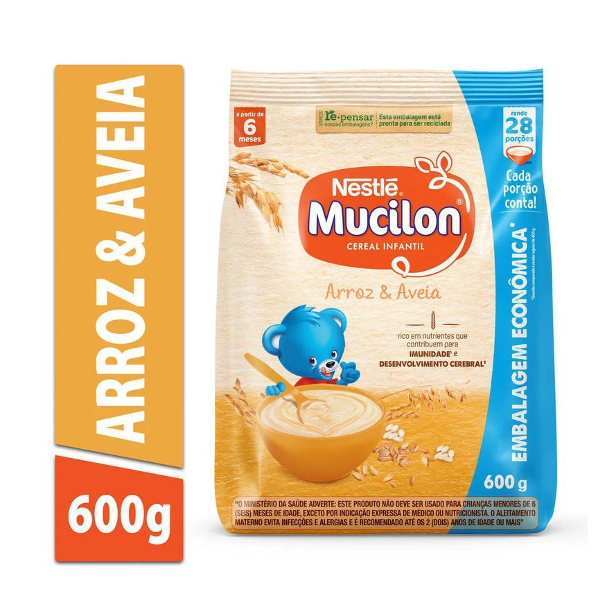 Mucilon Cereal Infantil Nestlé Arroz e Aveia Integral 600g