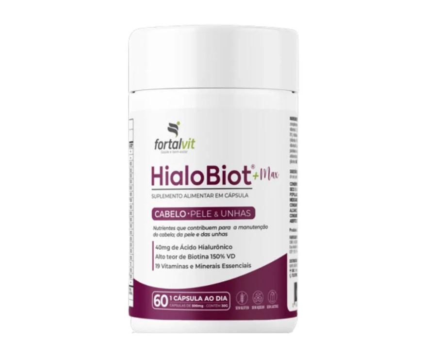 Fortalvit HialoBiot Max Cabelo, Pele e Unhas, Ácido Hialurônico, Biotina e Multivitaminas,