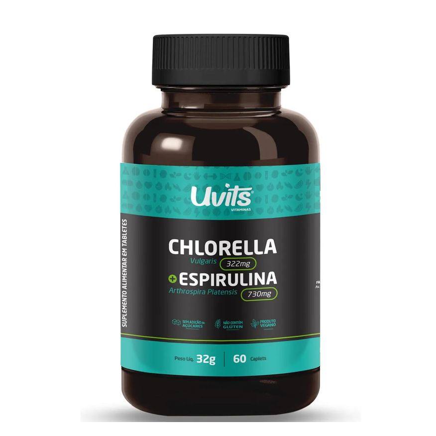 Uvits Chlorella E Spirulina 60 Caplets Sem Sabor