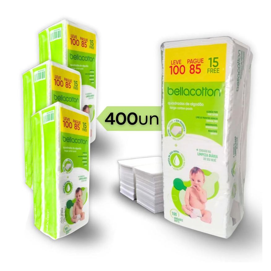 quadrado Algodão bebê bellacotton 400 unidades