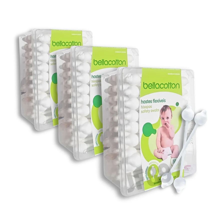 Bellacotton Haste Flexível Cotonete Bebe 3 pac. total 150uni