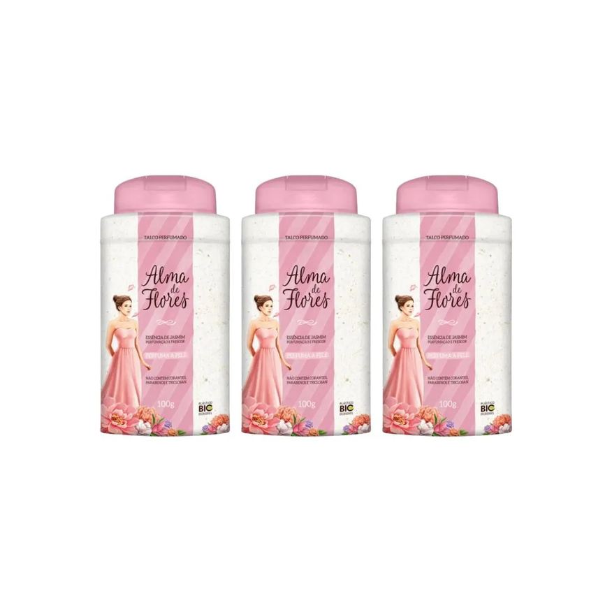 Alma Talco de Flores 100g Essencia Jasmim - Kit C / 3un