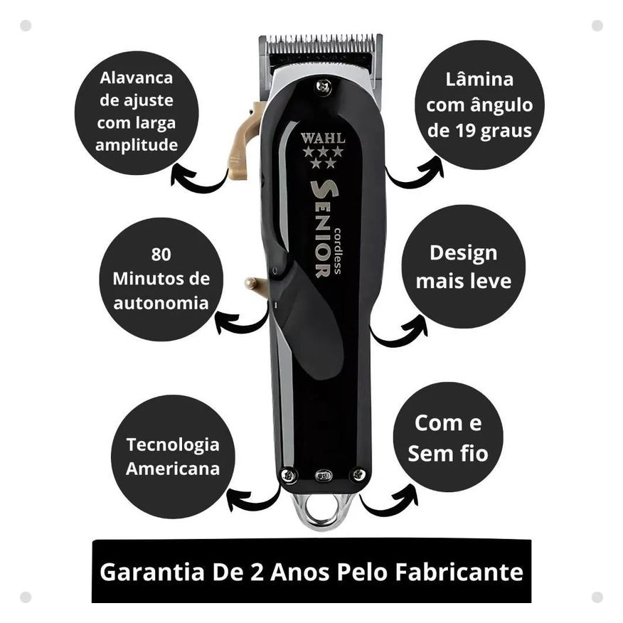 de Máquina Corte Recarregável Wahl Senior Cordless Bivolt