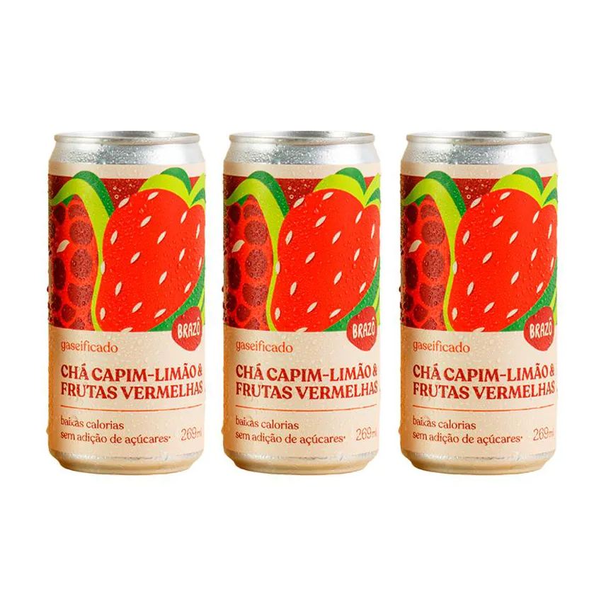 Brazô Kit 3x: Chá de Capim Limão com Frutas Vermelhas Gaseificado 269ml