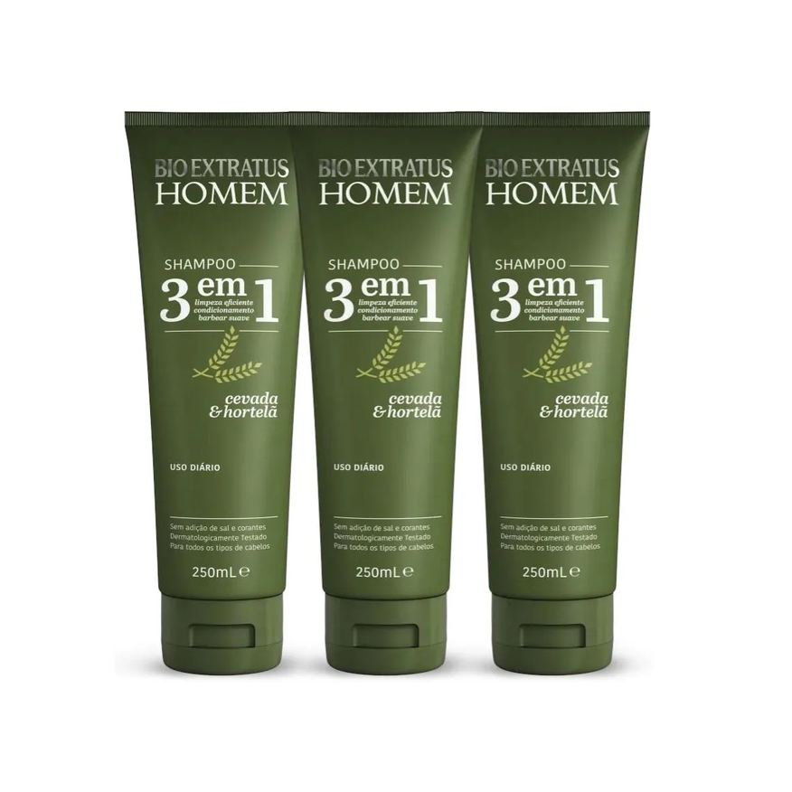 Bio Extratus Kit 3 Shampoo 3 em 1 Homem 250ml