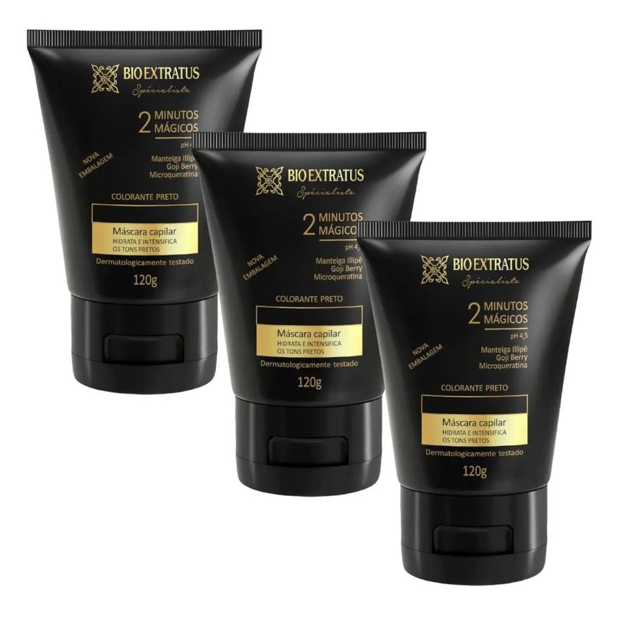 Bio Extratus Kit 3 Mascaras Colorante Preta Reaviva A Cor e Trata 120g