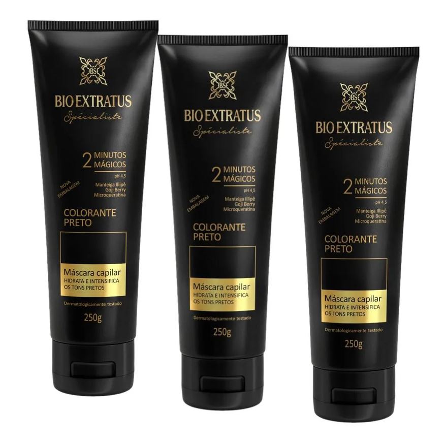 Bio Extratus Kit 3 Mascaras Colorante Preta Reaviva A Cor e Trata 250g
