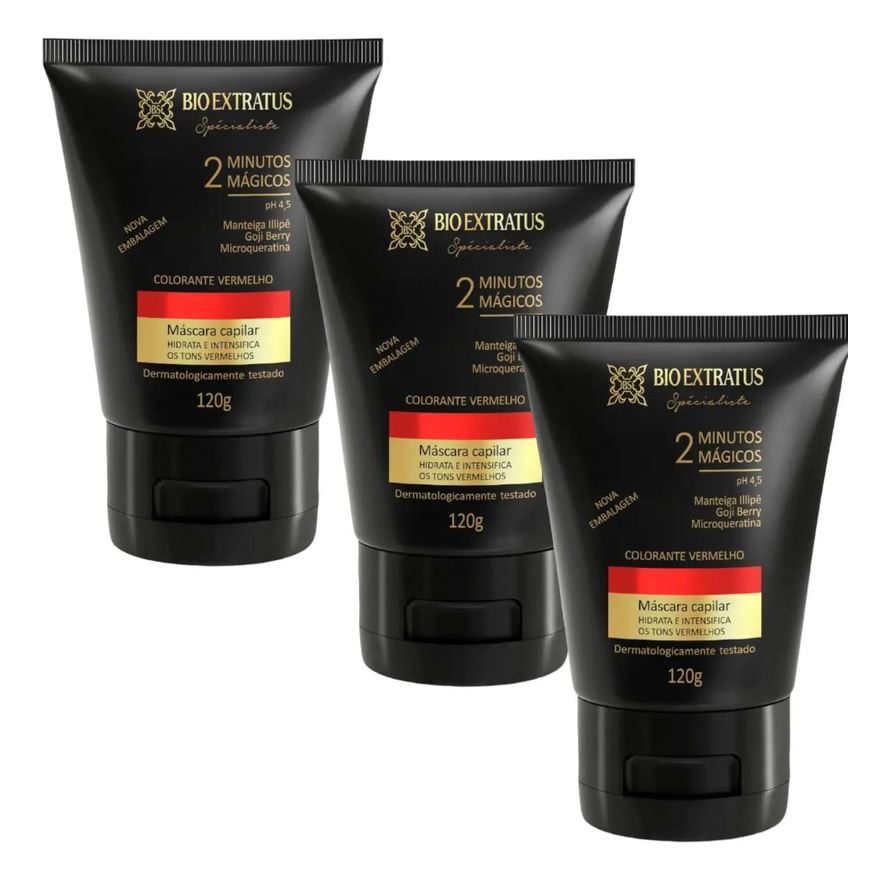 Bio Extratus Kit 3 Mascara Colorante Vermelha Reaviva A Cor e Trata 120g