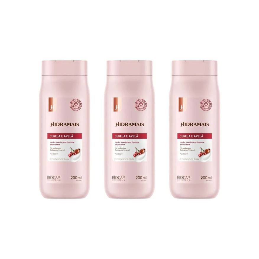 Hidramais Hidratante Corporal 200ml Cereja E Avela - Kit C/3un
