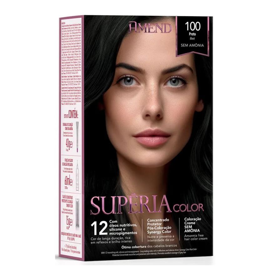 Amend Cosméticos Coloração Creme sem Amônia Supéria Color 100 Preto - Amend