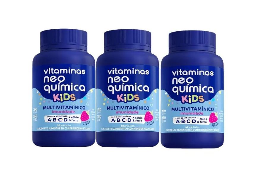 Neo Química Kit 3x Vitamina Kids Morango 60 Comp Mastigáveis -neoquimica