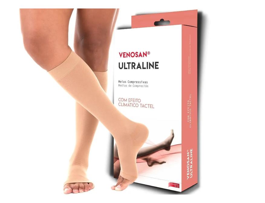 Venosan Meia Compressiva Ultraline 4000 Ad 3/4 Panturrilha 20-30 Pé Aberto Bege - M