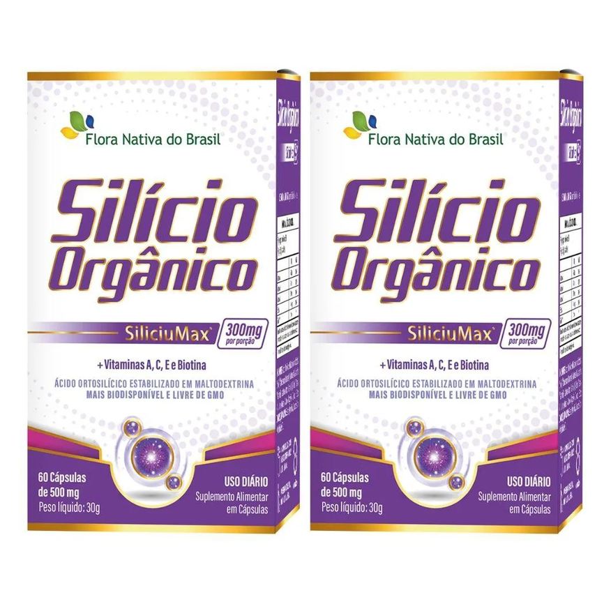 Flora Nativa Do Brasil Kit 2x Silício Orgânico Siliciumax® + Vitaminas 500mg 60 cápsulas - Flora Nativa