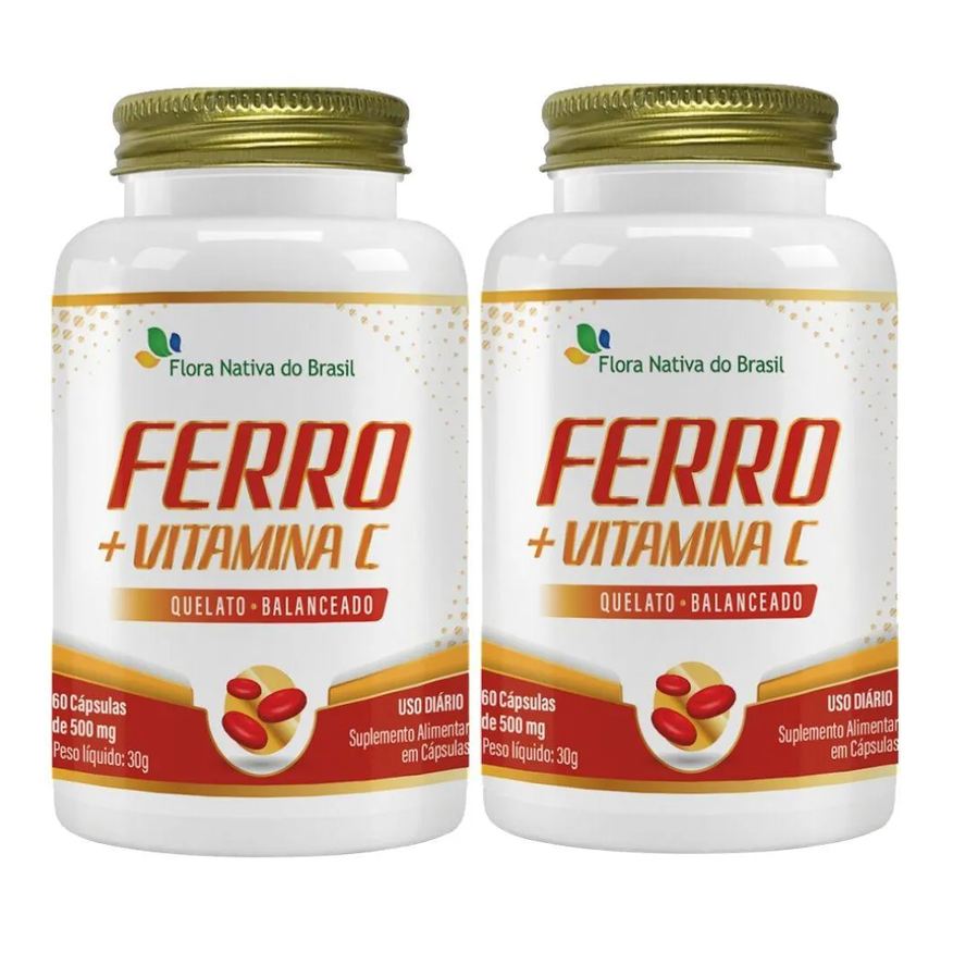 Flora Nativa Do Brasil Kit 2x Ferro Quelato + Vitamina C 60 cápsulas - Flora Nativa