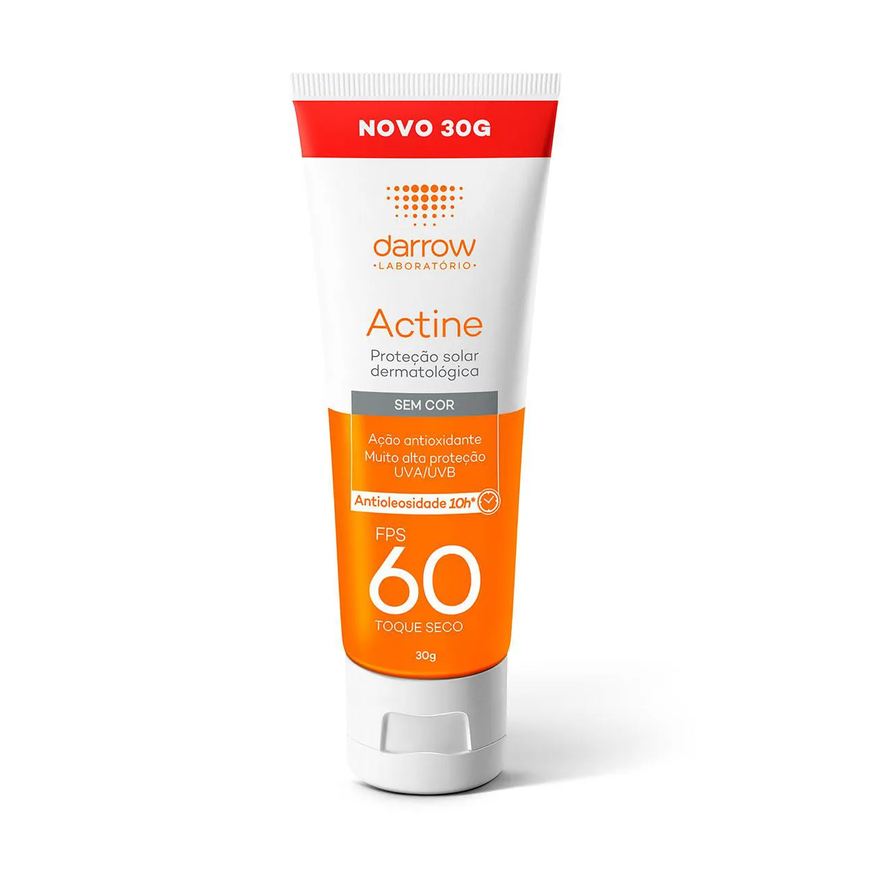 Darrow Protetor Solar Facial Actine FPS 60 Antioliosidade Toque Seco Sem Cor 30g