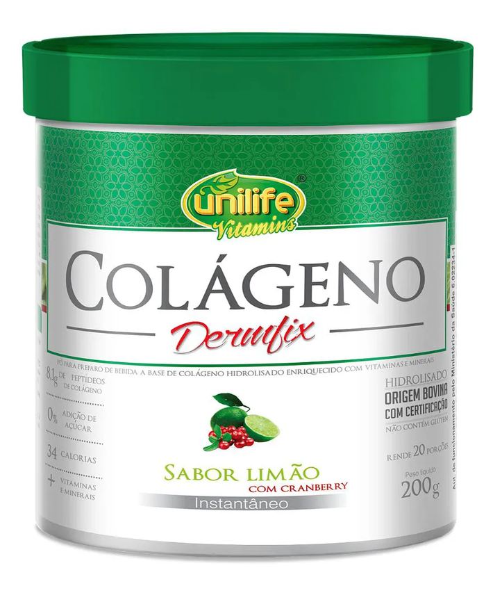 Unilife Colágeno Hidrolisado em Pó - Dermfix - Sabor Limão com Cranberry