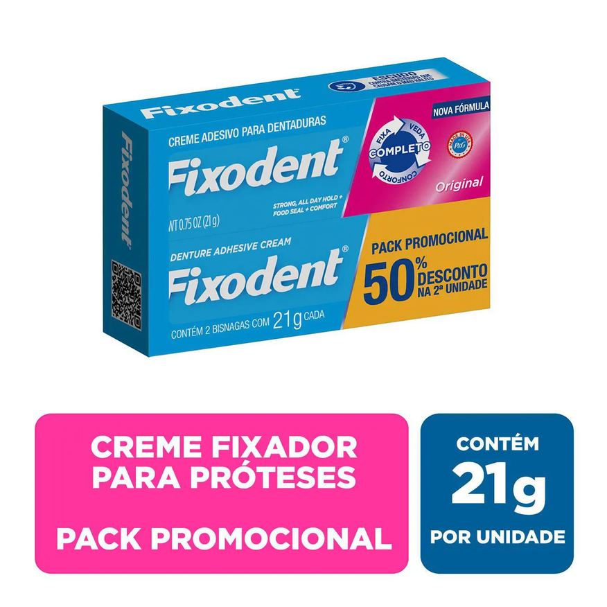 Adesivo Creme para Dentaduras Fixodent Original Pack com 50% de na 2ª unidade