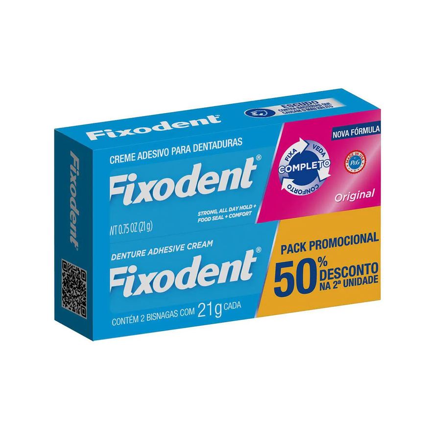 Adesivo Creme para Dentaduras Fixodent Original Pack com 50% de na 2ª unidade
