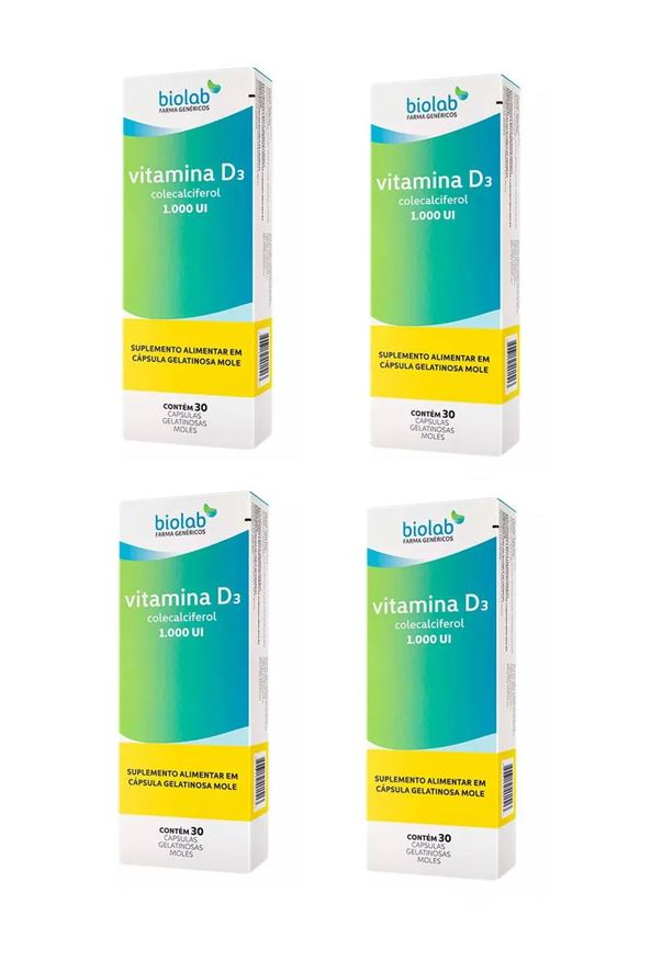 Biolab Kit 4 Vitamina D3 1000ui P/ Imunidade Músculo 30cps
