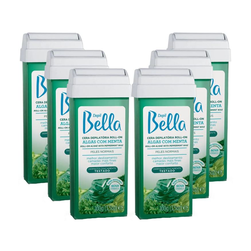 Kit 6 Ceras Roll-On Depilatória Algas com Menta Depil Bella