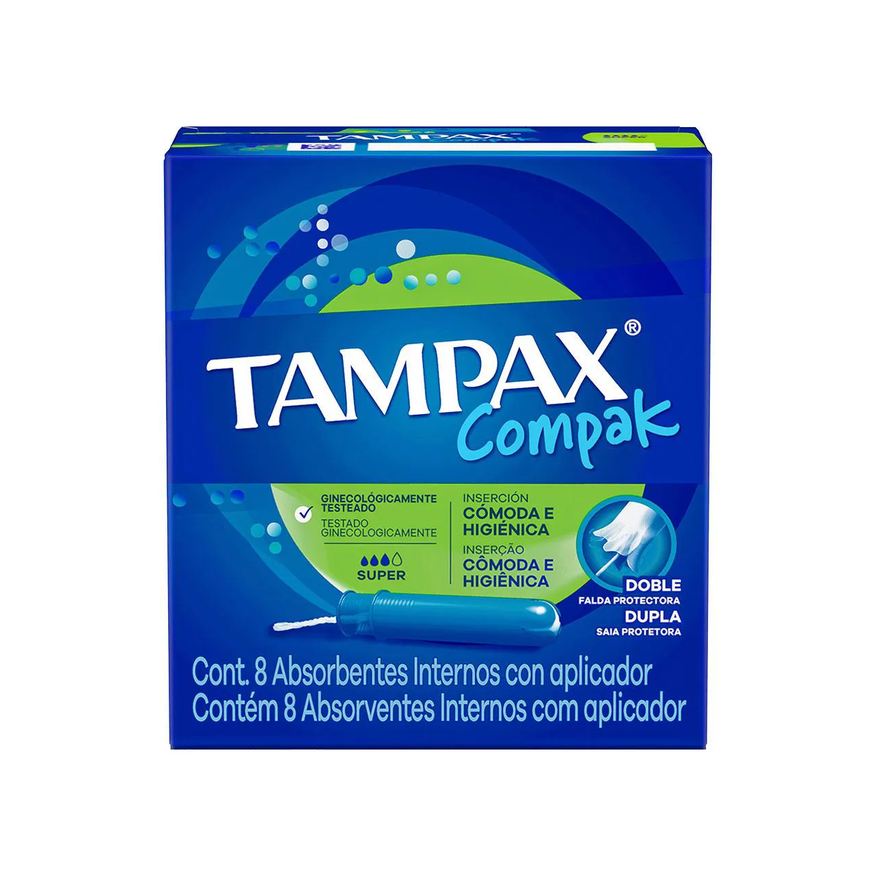 Tampax Absorvente Interno Compak Super Fluxo Intenso 8 unidades